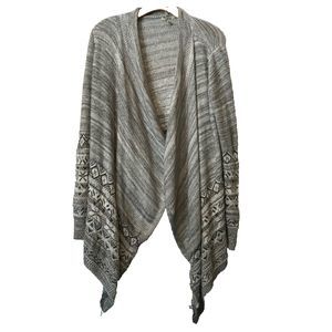 Mavi Open Draped Cardigan Beige Cotton-Linen Mixed Pattern Low High Geometric S